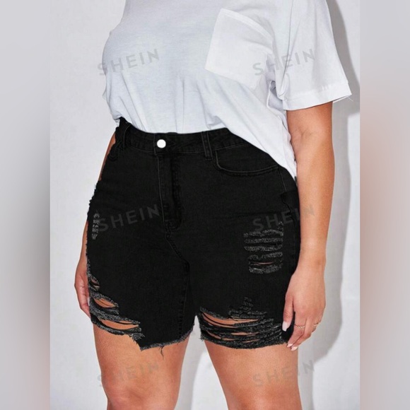 Solid Color Ripped Denim Shorts - Picture 2 of 11